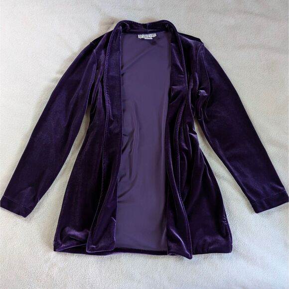 Vintage Velvet Three Piece Set Women's S/M Dark Purple Tank Cardigan Track Pants - Picture 5 of 9